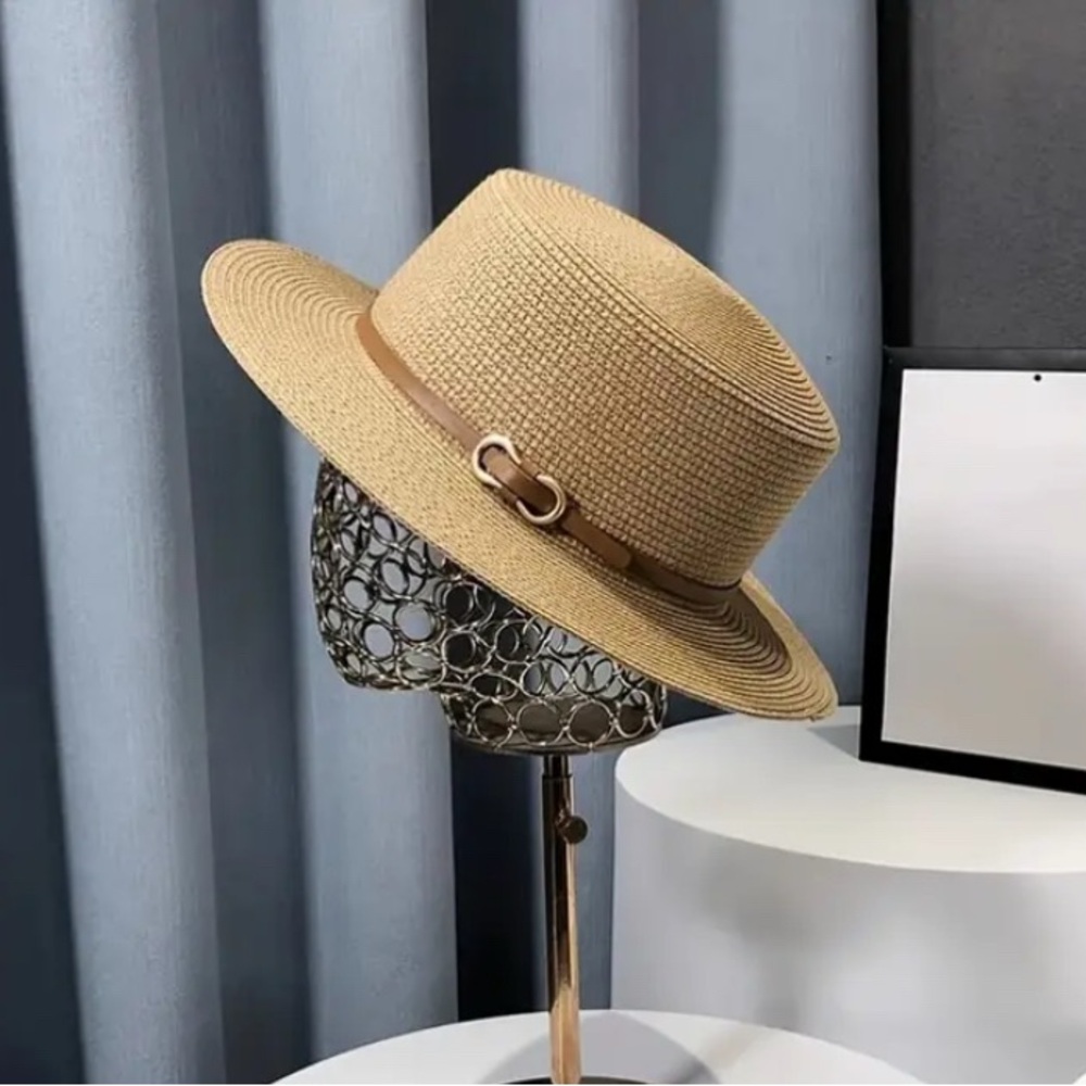 Khaki Straw Fedora with Decorative Band